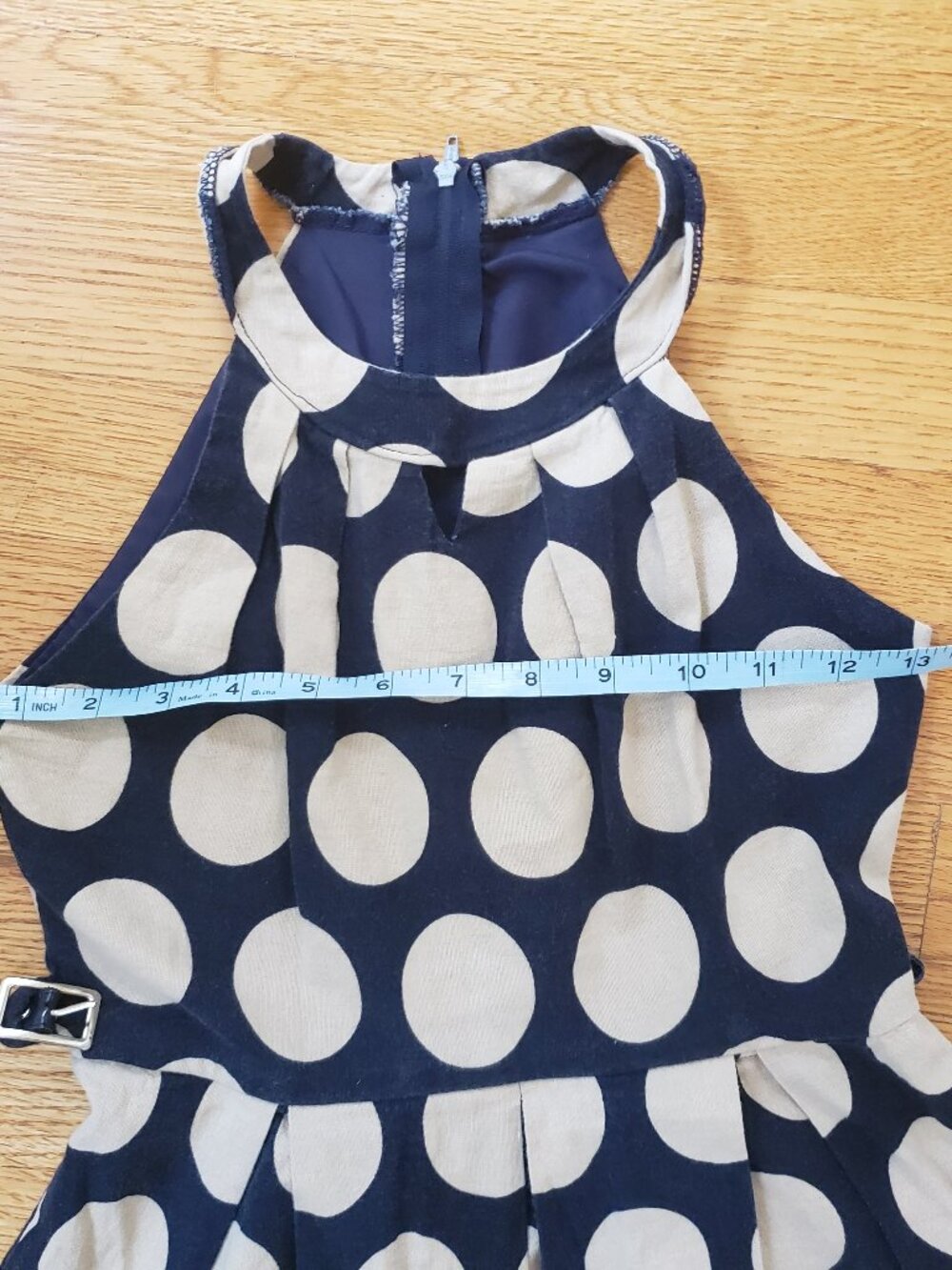 Girl's Dress Navy Blue With Beige Polka Dots Halter Neck with a Belt - Picture 5 of 16